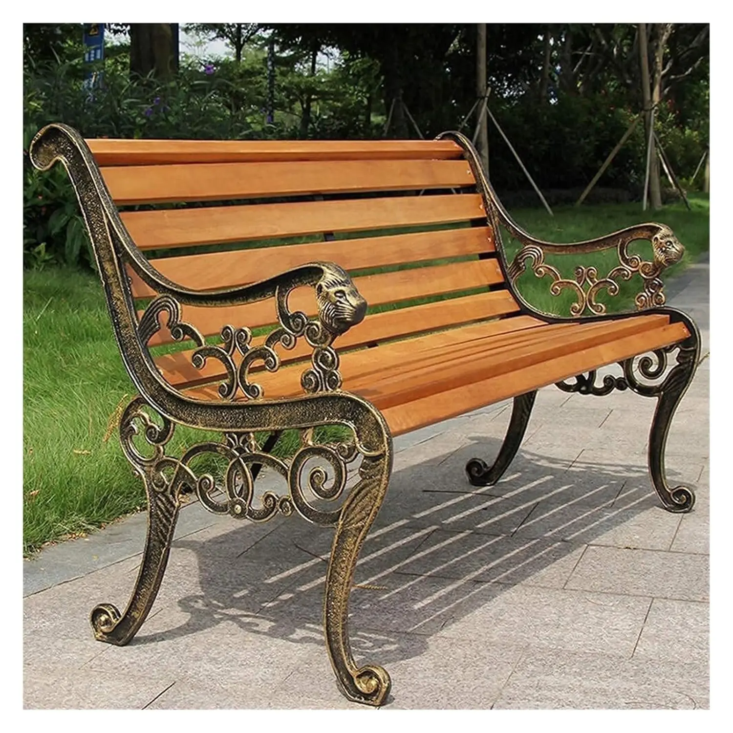 

Outdoor Solid Wood Garden Park Bench for 2-3 People, Weatherproof Patio Lawn Bench Porch Seat with Cast Iron Frame,, Custom