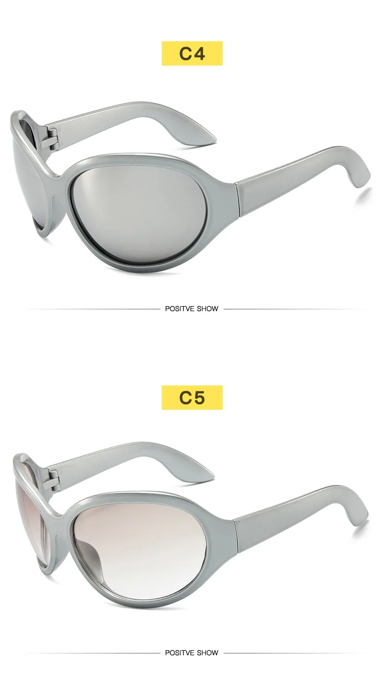 Übergroße Y2K-Sonnenbrille für Damen, trendig, großer Rahmen, Vintage-Sonnenbrille, modisch, futuristisch, Punk, Silbertöne, 2000er-Jahre – Detail 8