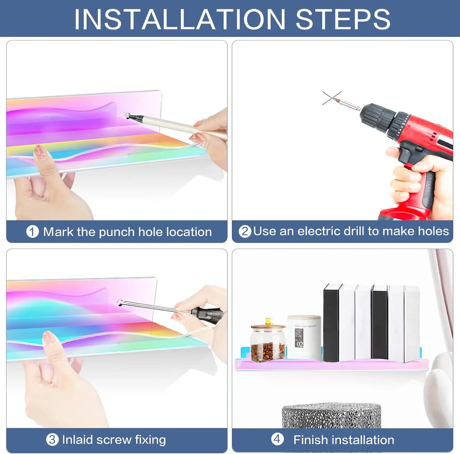 6 عبوات من أرفف العائمة المصنوعة من الأكريليك قزحي الألوان، حواف عرض كبيرة مقاس 15.7 بوصة لـ Funko Pop والكتب والديكور #5