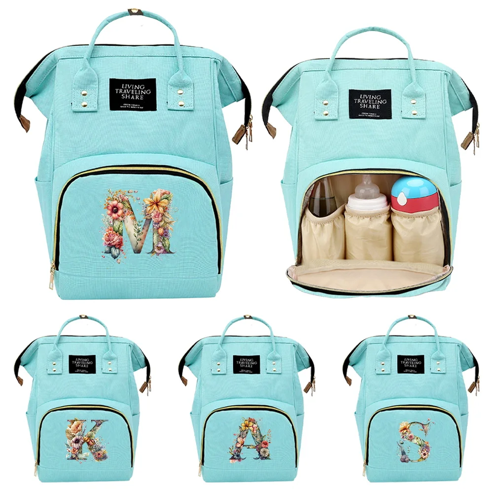 

Mommy Bag Large Capacity Waterproof Mummy Bags Handbag Outdoor Travel Diaper and Bottle Storage Backpack Floral Letter Pattern