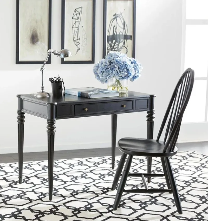 American retro solid wood writing desk home computer dark chair combination
