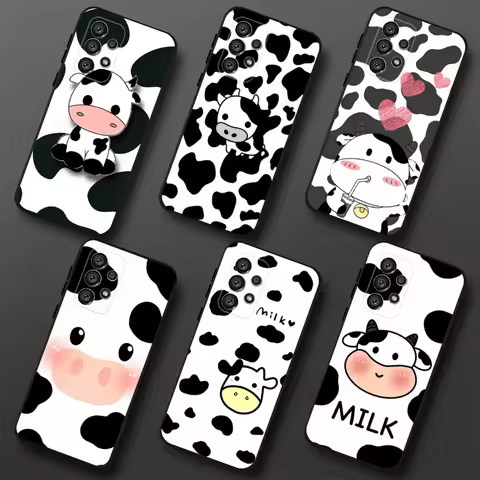 Cartoon Cute Milk Cow Phone Case For Samsung Galaxy A20,A21s,A22,A31,A32,A52,A53,A72,73,A80,A91 Soft Black Cover