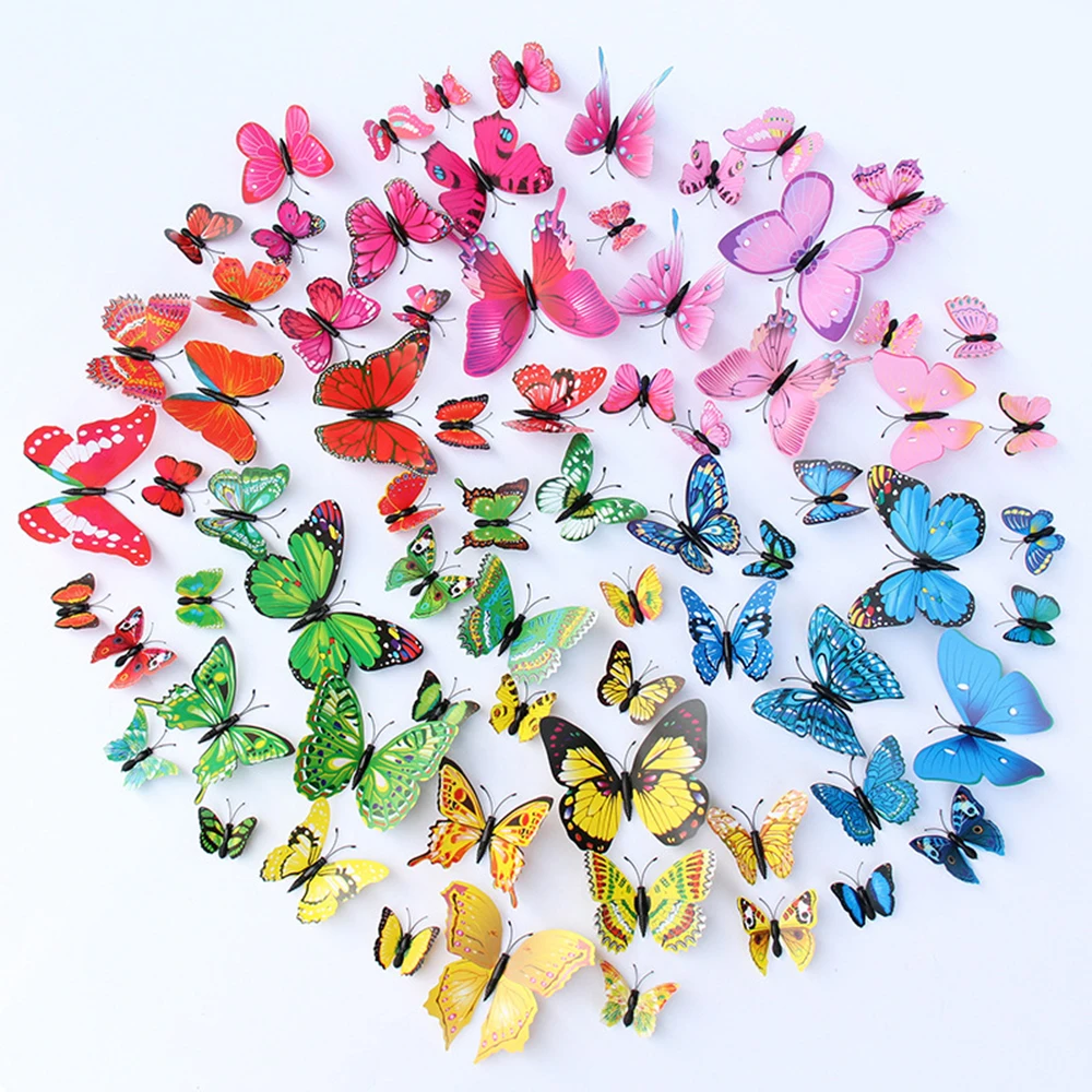 12Pcs Butterfly Wall Sticker 3D Red Blue Butterfly Fridge Magnet Kids Room Wall Sticker Decor Valentines Decorations Home Decor