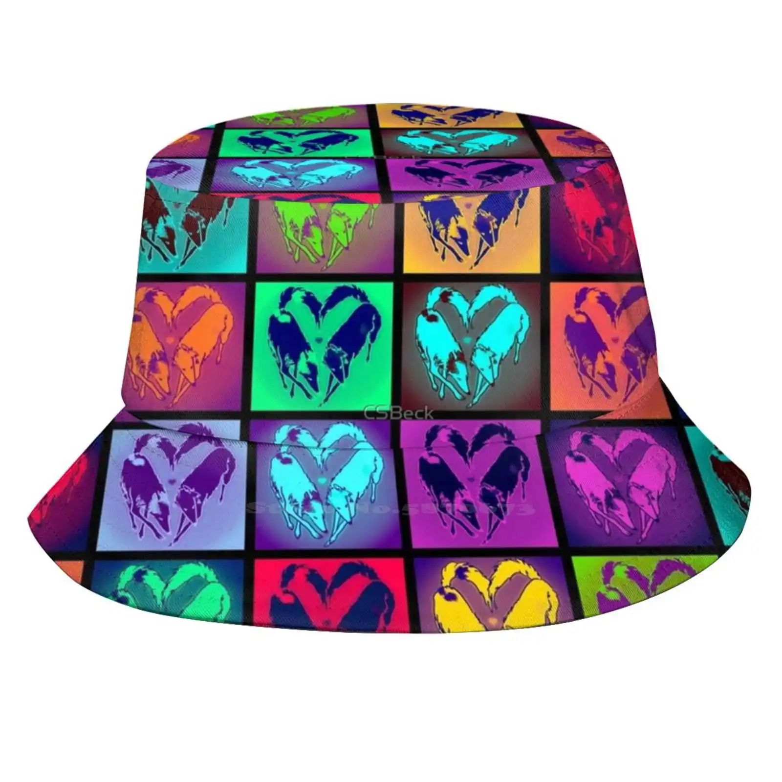 Silkenpop Bucket Hat Beach Tourism Hats Breathable Sun Cap Dogs Silken Windhound Sighthound Sight Hound Popart Pop Art