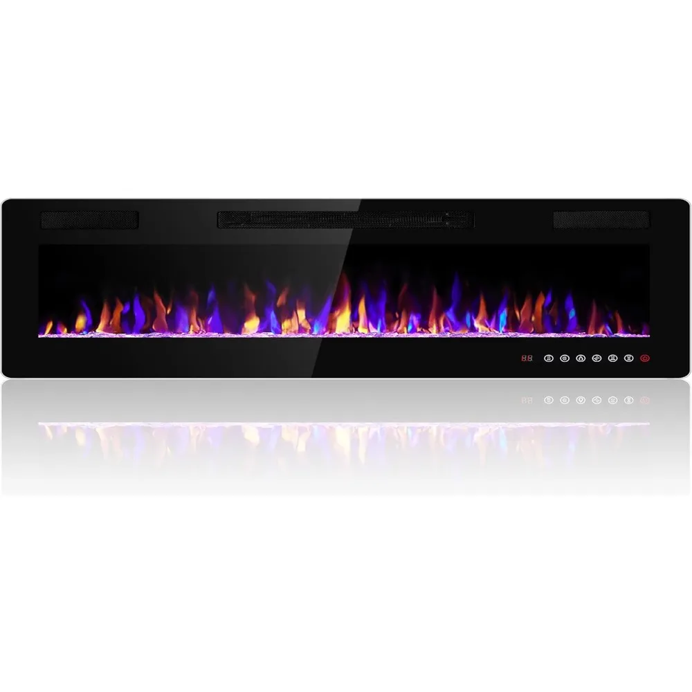 68 inches Electric Fireplace Recessed and Wall Mounted Heater and Linear Fireplace, with Timer, Adjustable Flame Color, Black