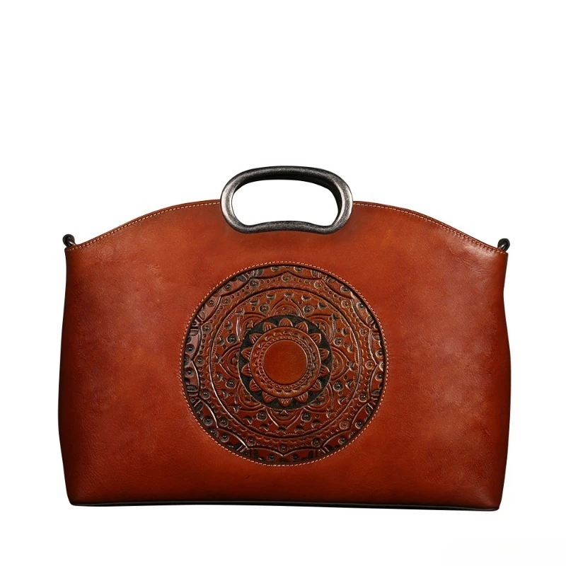 Vintage Elegant Everyday Shoulder Bag for Women Genuine Leather Top Grain Leather Luxury Shoulder Bag Designer Handbag