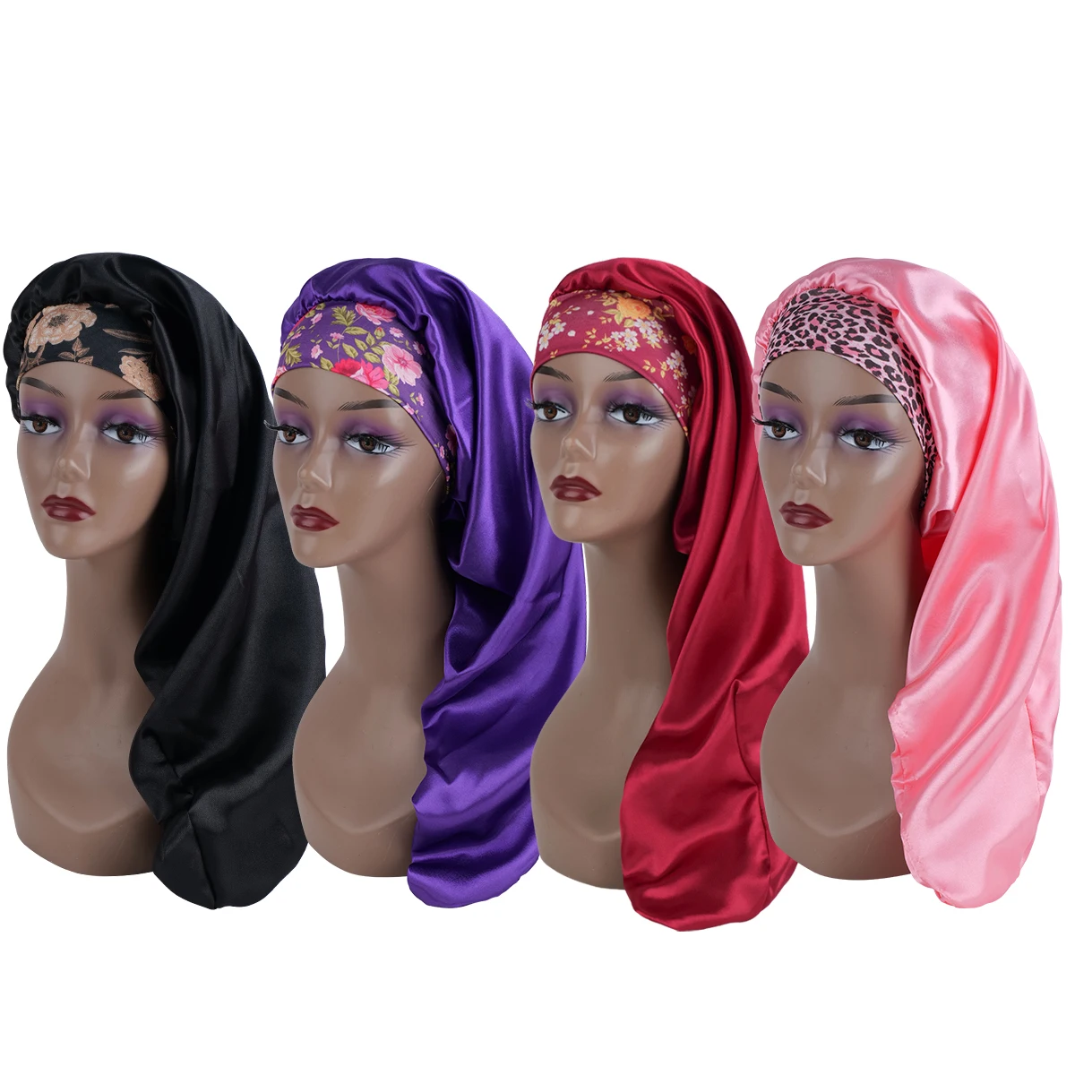 Women's Extra Long Satin Sleep Bonnet - Oversized Elastic Hair Turban with Adjustable Ribbon, Breathable for Curly/Natural Hair