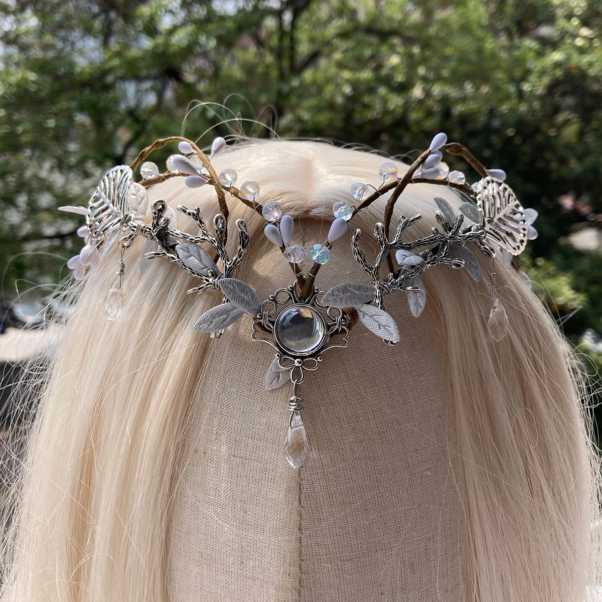 Reign of the Enchanted Forest Tiara Goddess Woodland Fairy Crown with  Silver Branch Pendant Bride Fairy Costume Circlet Floral