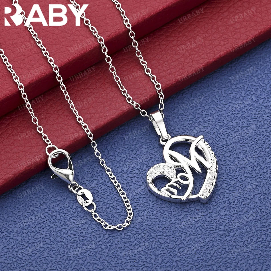 

URBABY 40-75cm 925 Sterling Silver Zircons Heart Pendant Necklace Charm Trend Birthday Gift Fashion Party Fine Jewelry