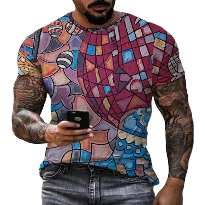 Abstract Pattern Picasso Graffiti Harajuku Print Four Seasons Men Women Street Hip-Hop Avant-Garde Crewneck Short Sleeve T-Shirt