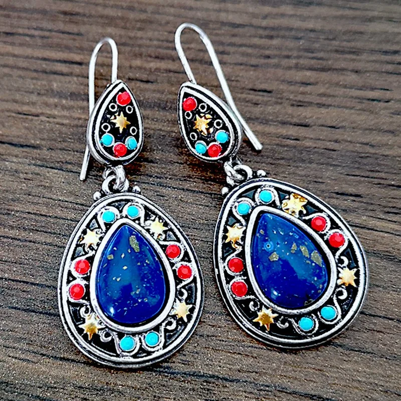 Gorgeous Silver Color Water Drop Earrings Inlaid Natural Stone Dangle Earrings for Women Bridal Engagement Wedding Jewelry Gifts