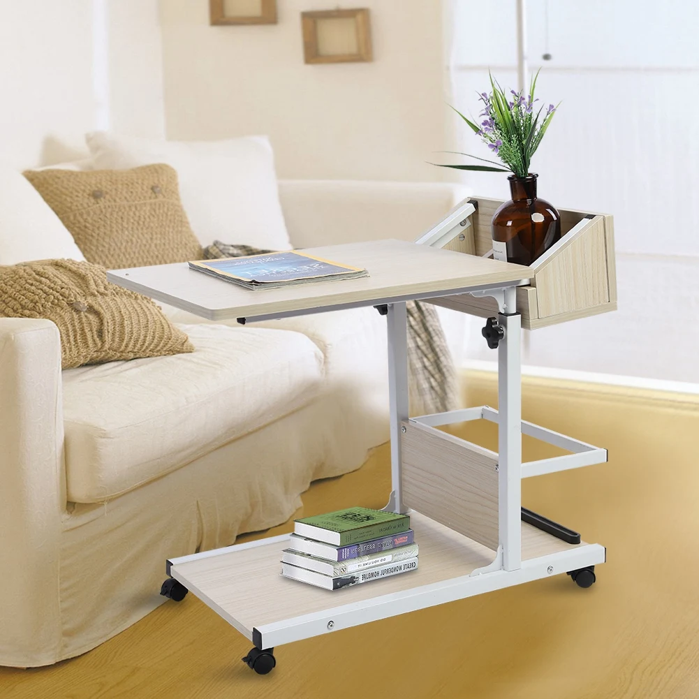 

White Portable Laptop Desk – Multifunctional with Wheels, Drawer for Bed/Sofa (Holds Books, Snacks)
