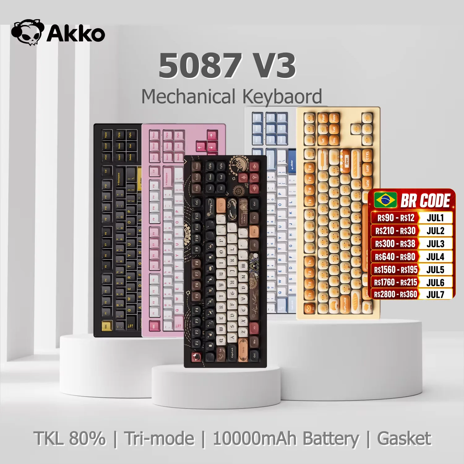 Akko 5087 V3 Keyboard 80% TKL Layout ANSI-US Hot-swappable RGB USB Type-C/2.4g&BT5.0 Tri-mode Custom Gaming Mechanical Keyboard