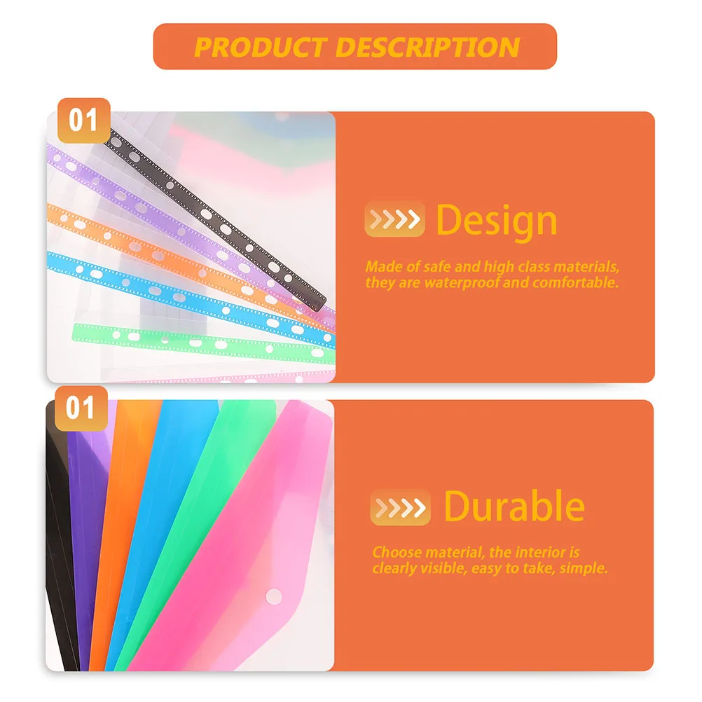 

6pcs Bags Snap Button Folders For Office Document Organizing Storage Pouches Clear Binder Pockets Loose Leaf File Holders