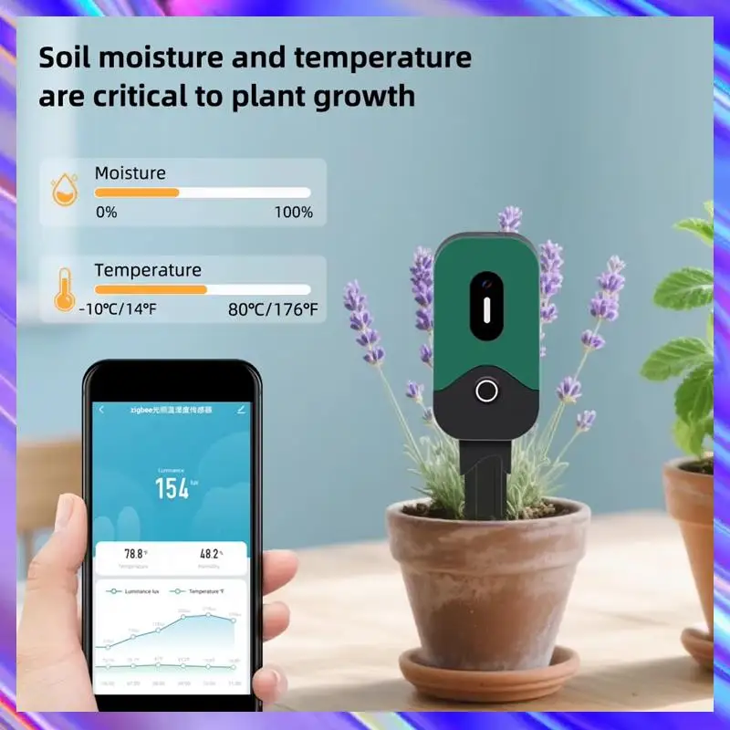 

A24U Zigbee умный садовый измеритель влажности почвы беспроводной датчик для мониторинга температуры и света, совместимое с приложением Tuya