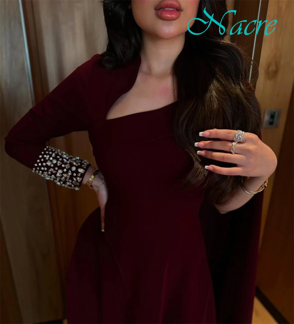 カスタマイズされたファッションワンショルダージャージイブニングドレス繊細な長袖ウエディングドレスキラキラクリスタル特別な日のドレス