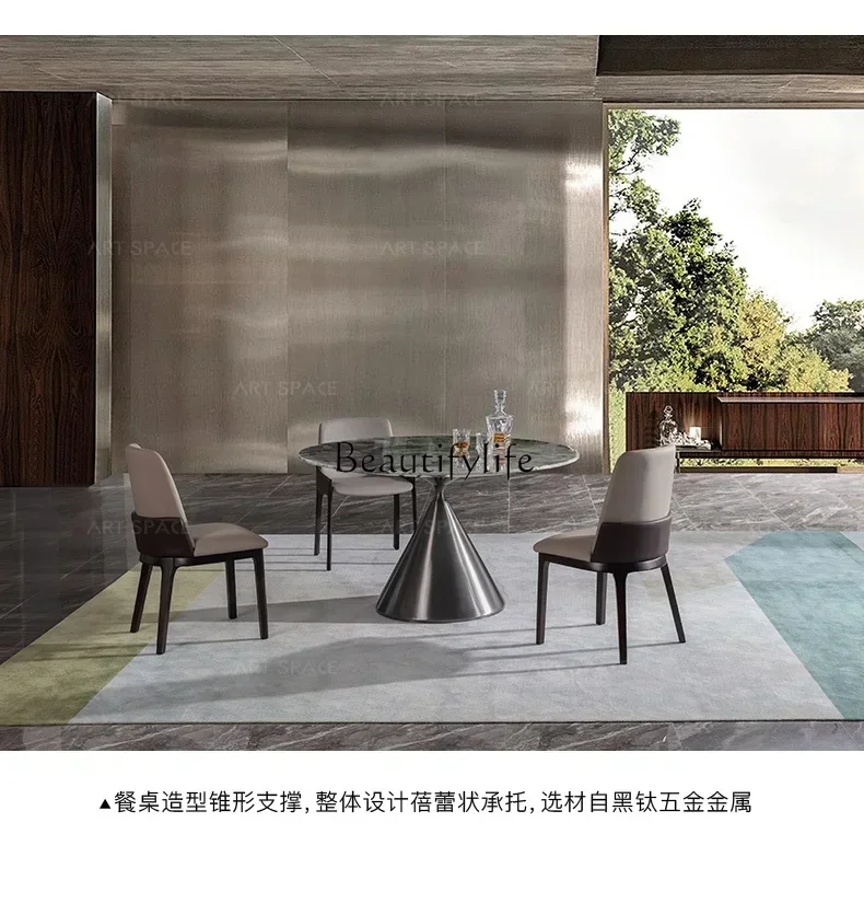 

02ld 14 Modern light luxury round dining table, Italian minimalist villa marble dining table