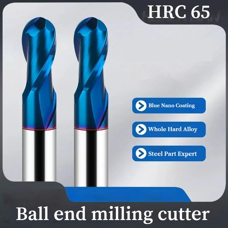 

65 HRC Карбид вольфрама 2-зубая сферическая концевая фреза с ЧПУ R0 5 R1 2 2 53 4 5 6 мм