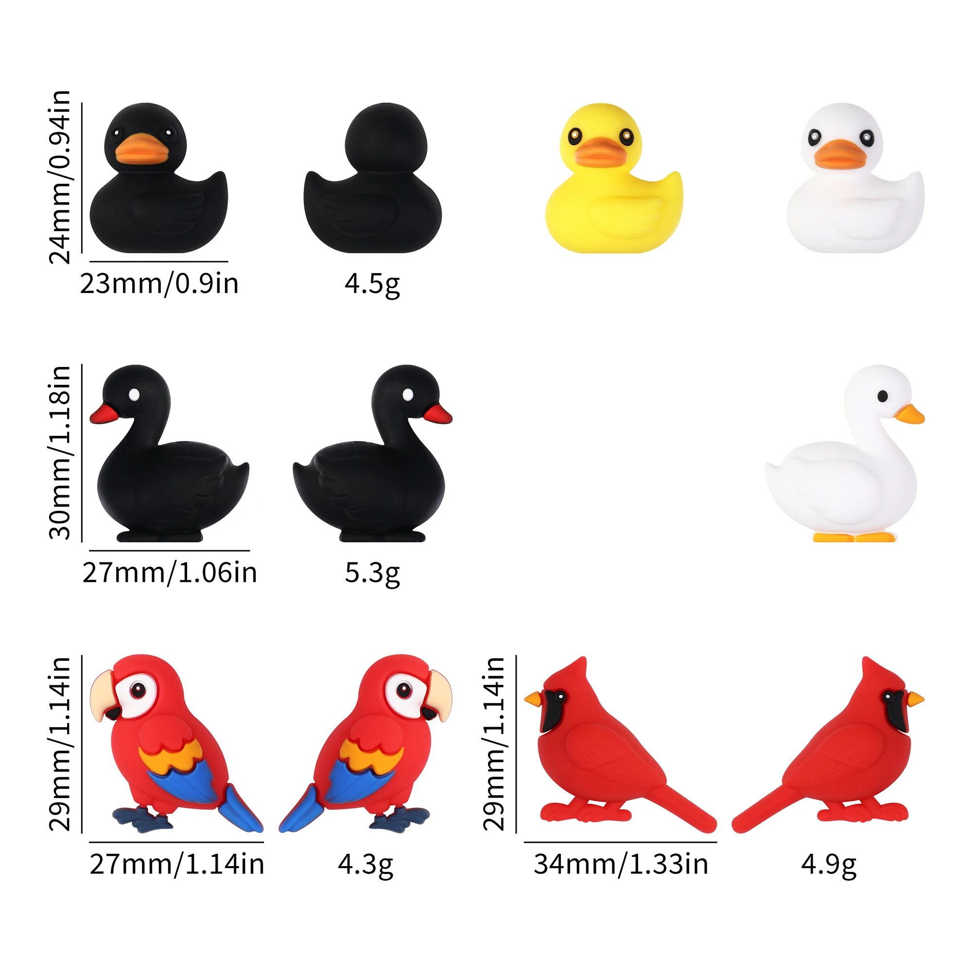 5pcs cartoon cute duck parrot 3D Focal Beads for DIY bracelet necklace anklet phone keychain bookmark pen Accessories