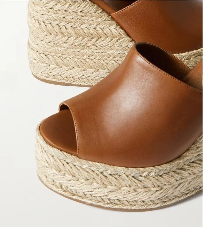 2023 Brand Designer High-Heel Wedge Espadrille Platform Slide Mules Women Peep Toe Slip-on Thick Sole Summer Slingback Sandals