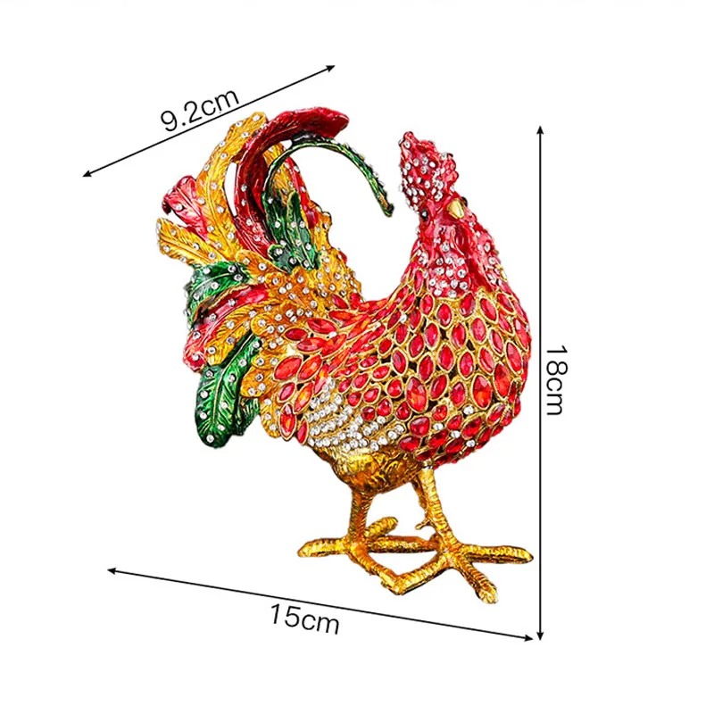 Kotak Perhiasan Hiasan Ayam Jago Besar Vintage Enamel Dilukis Tangan untuk Dekorasi Rumah & Kantor
