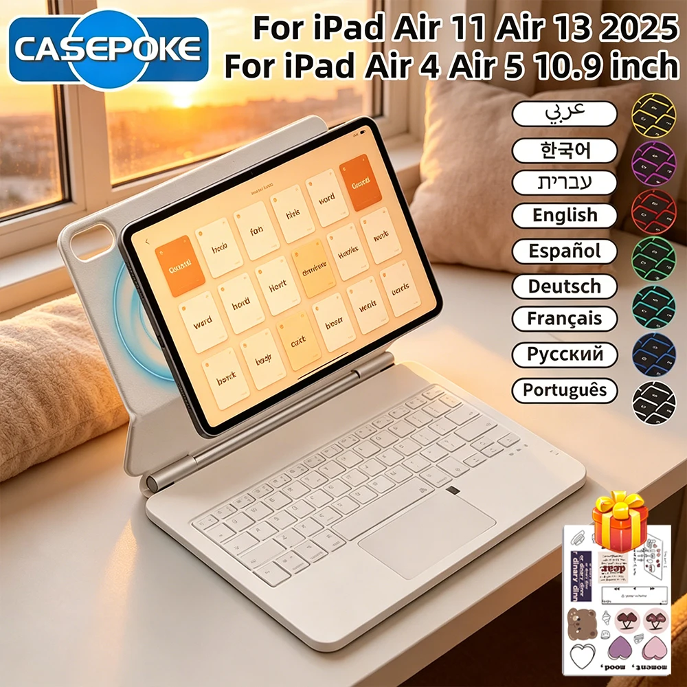 

Тонкий чехол-клавиатура Slimline с подсветкой для iPad 10-го поколения, 11-го поколения A16 2025, Pro 11, 12.9, 13, Air 6, 5, 4 с мультитач-панелью – идеальный подарок