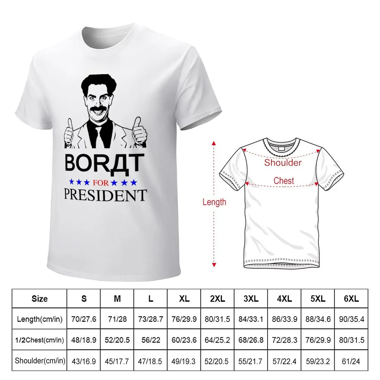 Borat for President T-Shirt plain plus sizes anime vintage mens clothing