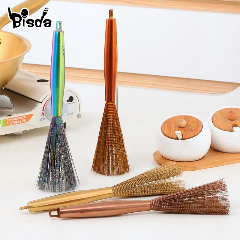 

Stainless Steel Cleaning Brush kitchen Utensils Rust Pot Brush Long Handle Utensil Strong Decontamination Sink Stove Clean Tools