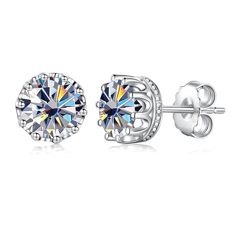 Butterflykiss 1 Carat D Color Crown Moissanite Stud Earrings For Women Top Quality 925 Sterling Silver Sparkling Wedding Jewelry