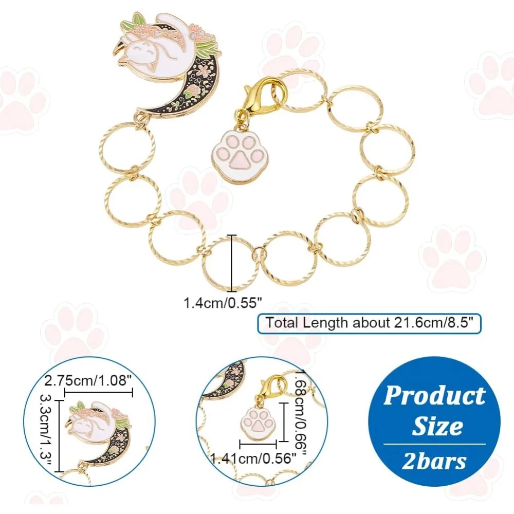 2 Pcs Cat Paw Charms Knitting Row Counter Chains Moon with Cat Alloy Enamel Charms Stitch Marker for Knitting Crochet Tracking