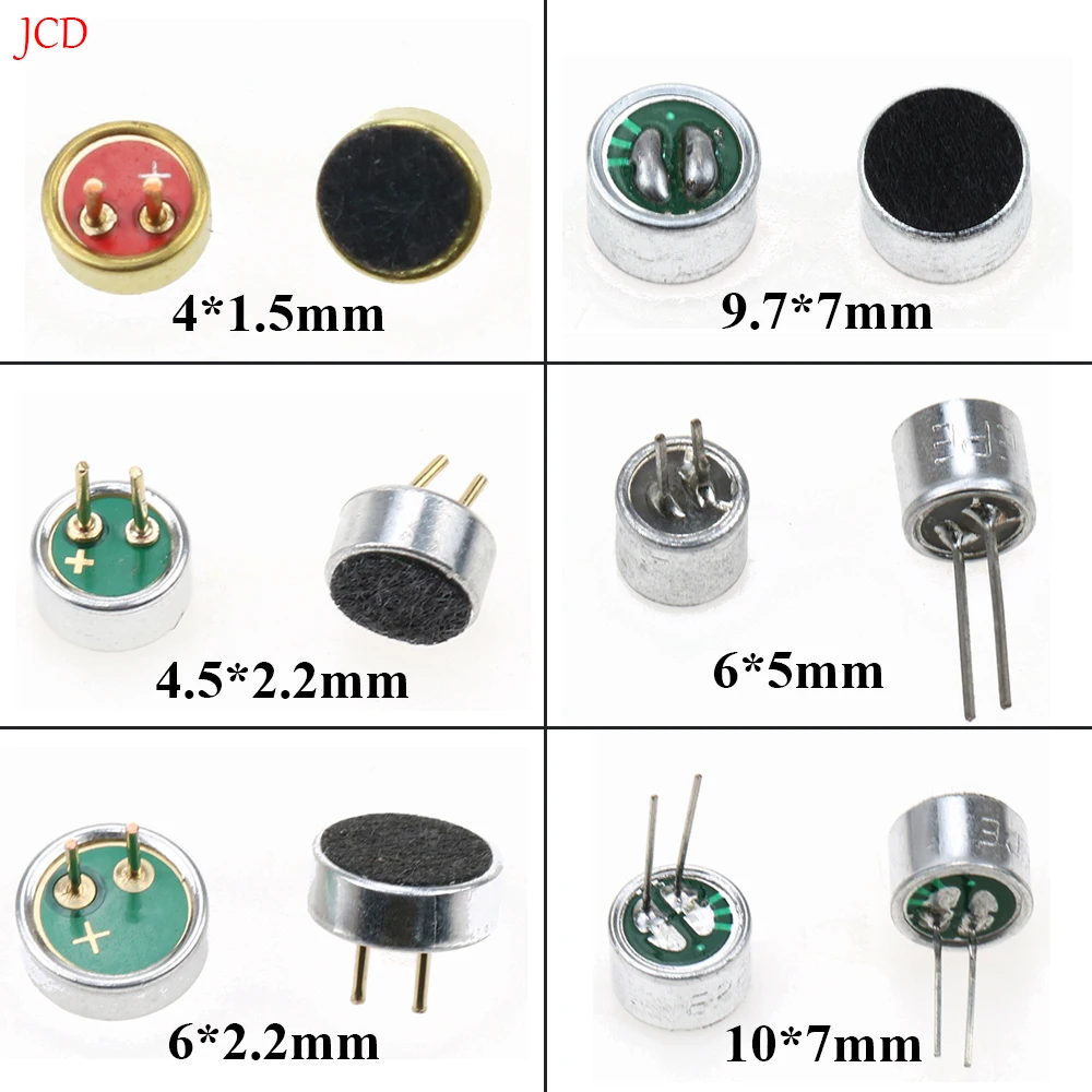 10PCS  4.5*2.2mm 6*2.2mm 6*5mm 9*7mm 6X5mm Electret Microphone Condenser Pickup Microphone 52DB With 2pin