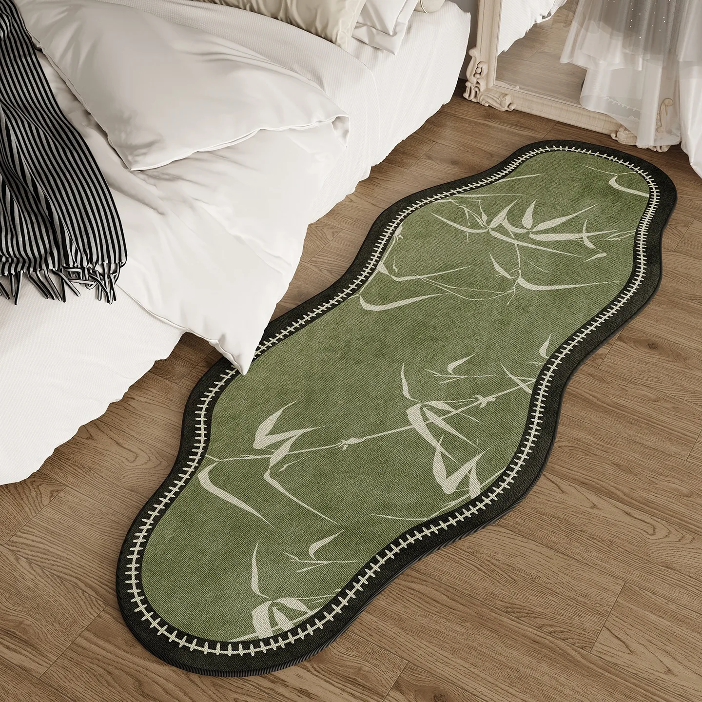Bedroom Bedside Carpet Non-slip Waterproof Dirt-resistant Floor Mat Retro Flower Pattern Rug Irregular Long Size Home Decor Mats