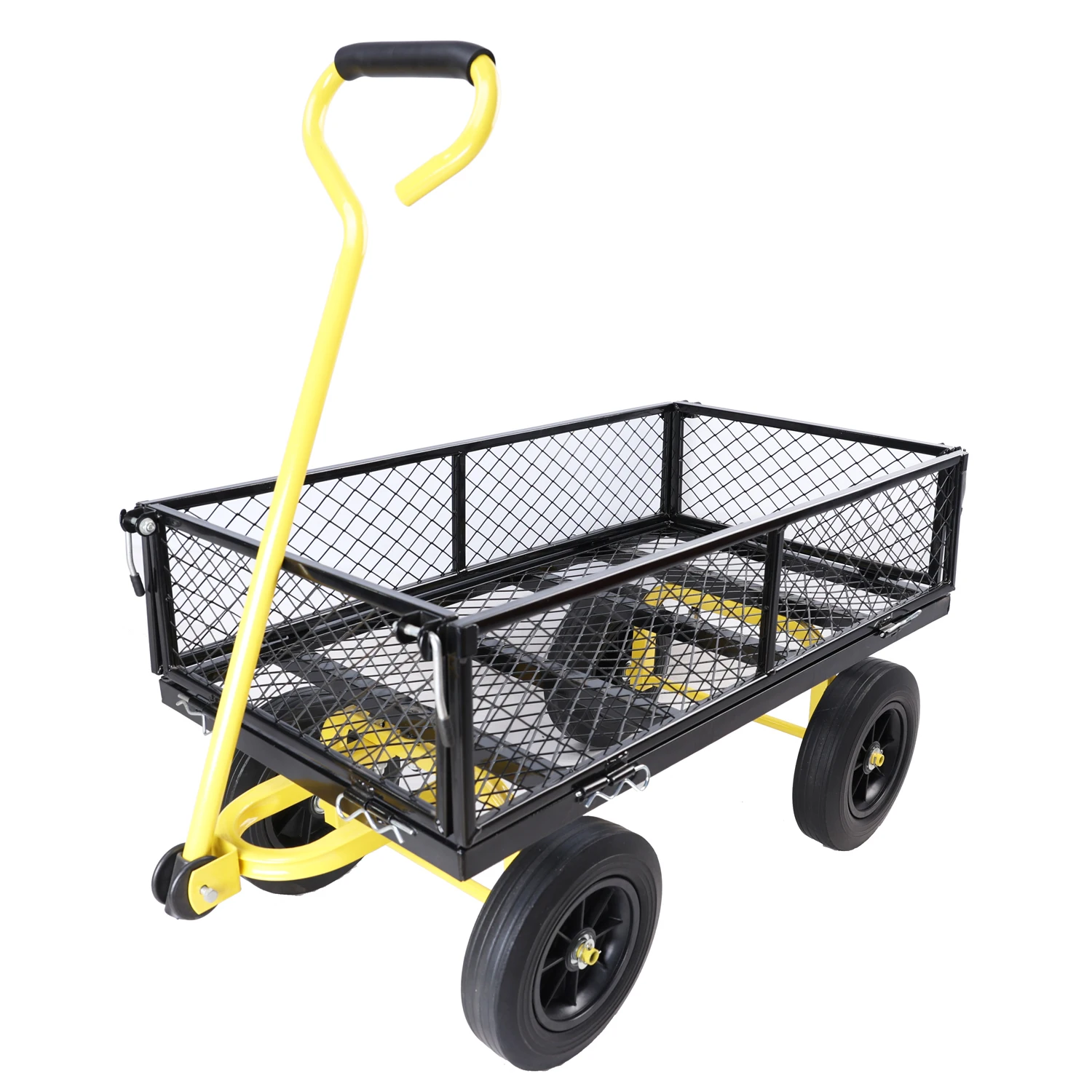 (Black +Yellow solid wheels wagon cart)Solid wheels Tools cart Wagon Cart Garden cart trucks make it easier to transport firewoo