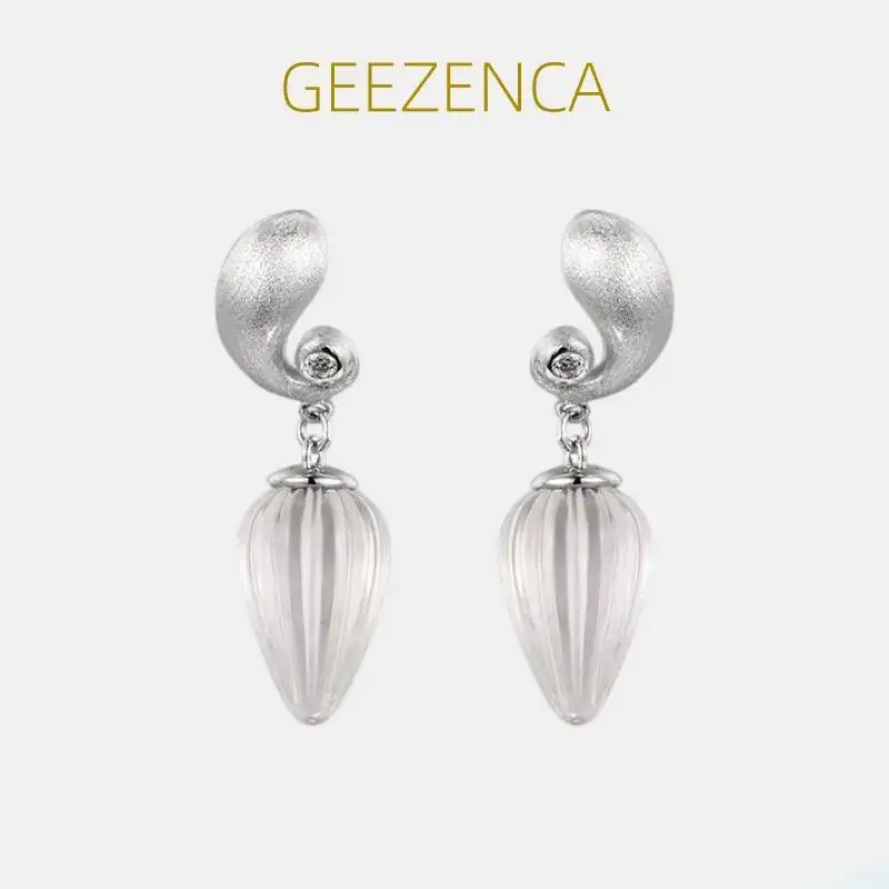 

GEEZENCA стерлингового серебра 925 пробы, натуральный белый кристалл, висячие серьги с каплями воды для женщин, минимализм, серьги-раковины, летние украшения