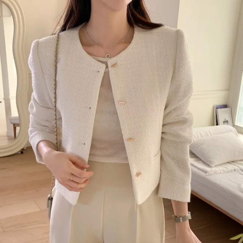 Exquisite Single Breasted Chaquetas Small Fragrance Jaqueta Feminina Long Sleeve Ropa Mujer Round Neck Outerwears Autumn Casaco