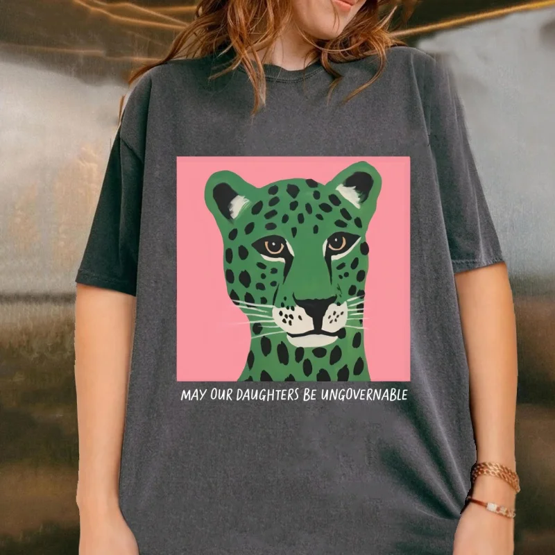 May Our Daughters Be Ungovernable Womens T-Shirt Vintage Washed Feminism T Shirts Womens Rights Tshirt Cotton Short Sleeve Tees