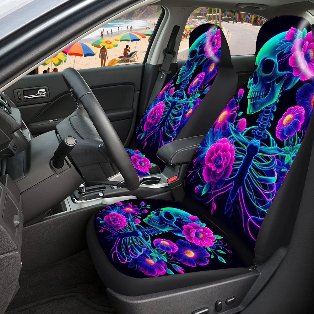 Fit Neon Glow-in-the-Dark Car Seat Covers Full Set - Neon Green/Pink/Blue/Purple/Black/Purple, Breathable Washable Fabric, Non-S