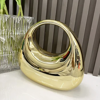 골든 이브닝 백 지갑 및 핸드백 럭셔리 디자이너 숄더백, 달 가방, 파티 웨딩 라운드 아크릴 샤이니 클러치 지갑 