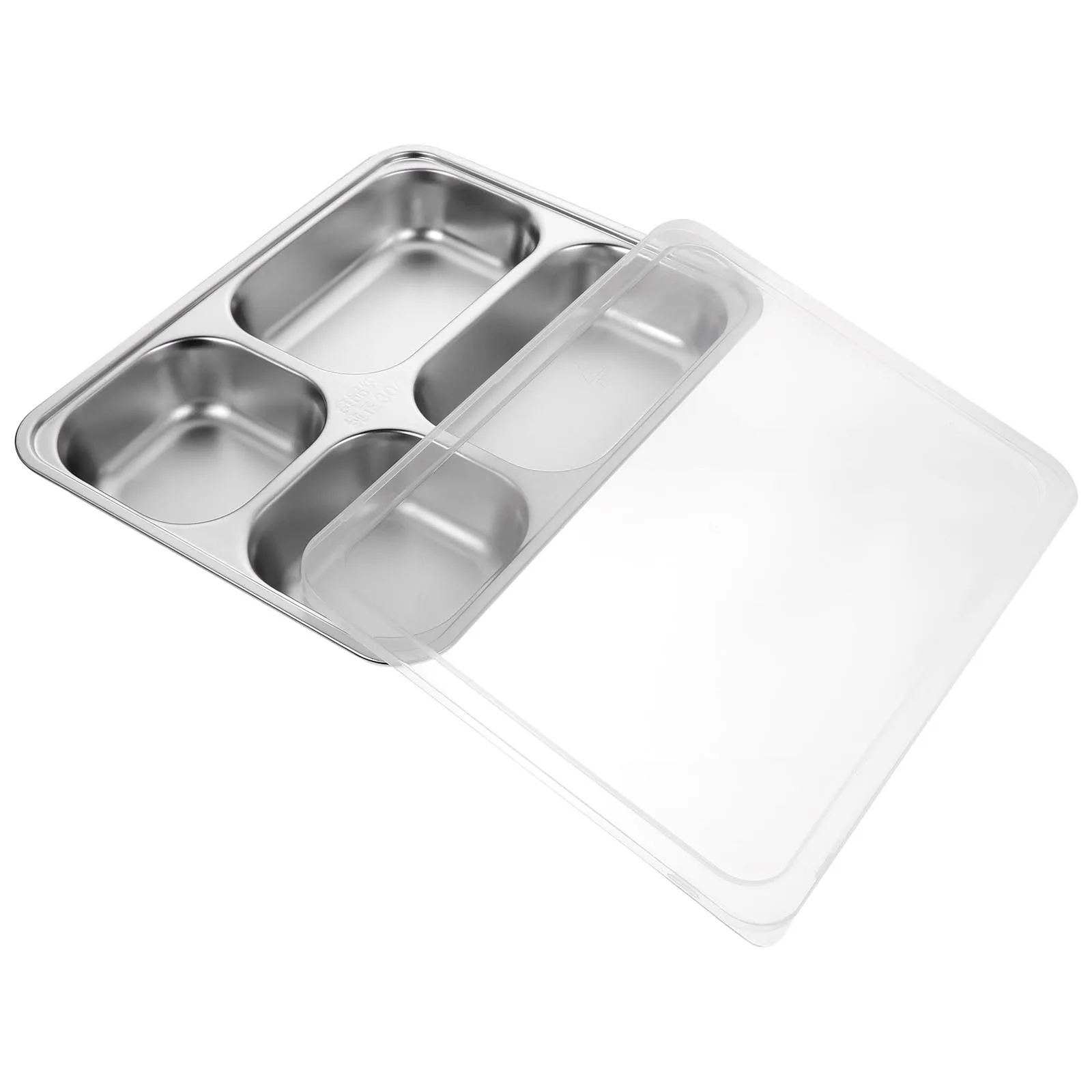 

Stainless Steel Food Plate 4 Compartments Stackable Lunch Tray Divided Tableware Picnic Camping Kitchen Dining Set