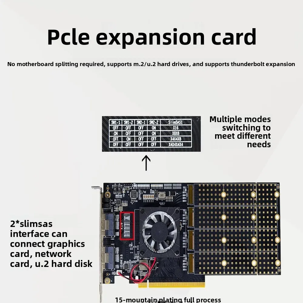 PCIe 3.0 Expansion Card PLX8749 U.2 Adapter, No BIOS Split Needed, Multi-Device Compatibility, PCIe x16 to U.2 SSD