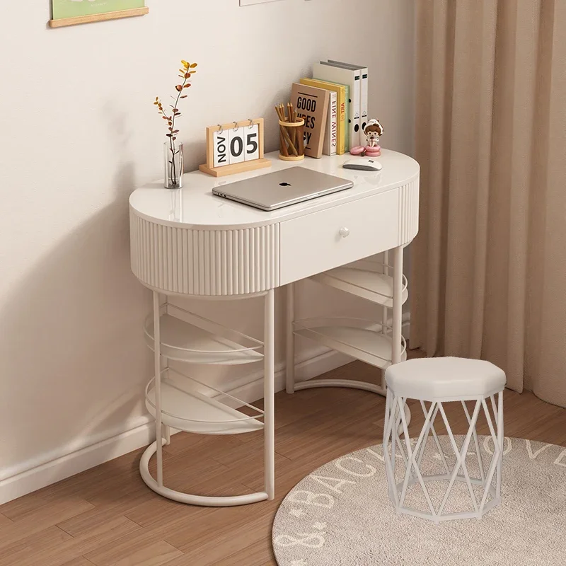 Cream Style Glass Desk, Simple and Modern Notebook for Writing, Taipei European Small-sized Computer Desk, Home Dressing Table