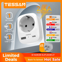 TESSAN Travel Adapter USA Adapter America Europe Plug with USB C 3A Socket Adapter Travel Plug Power Adapter for Canada Mexico