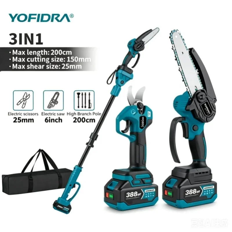 6-Zoll-Akku-Mini-Kettensäge mit bürstenlosem Motor und 32-mm-Elektro-Astschere-Set mit ausziehbarer Stange, 18-V-Akku-betriebene Hochstamm-Schneidwerkzeuge für Garten, Baum- und Holzschneiden