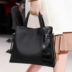 Aidrani New high-capacity women's handbag, with crocodile patterned solid color bag, made of cowhide material,
