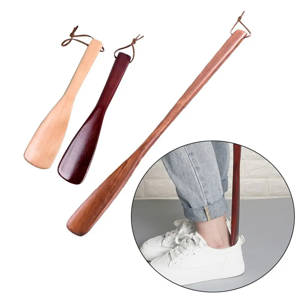 Easy Remover Shoe Horn Easy on Off Hanging Shoehorn Lifter Extra Long Handle Wood Seniors Put on Shoes Tools