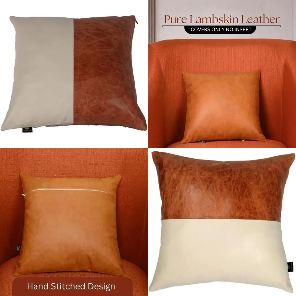 

Lambskin Leather Pillow Cover - Sofa Cushion Case - Decorative Throw Covers for Living Room & Bedroom, 16x16 inches