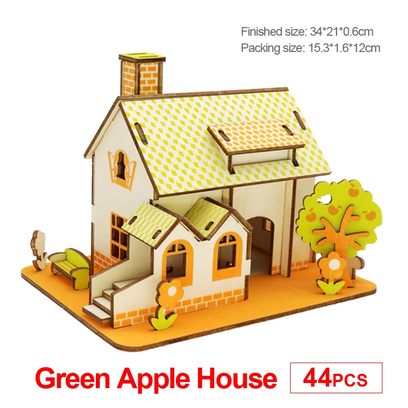 

Деревянный 3D-конструктор DIY: Домик «Зеленое яблоко», набор для сборки, игрушка для детей и взрослых, подарок, p18