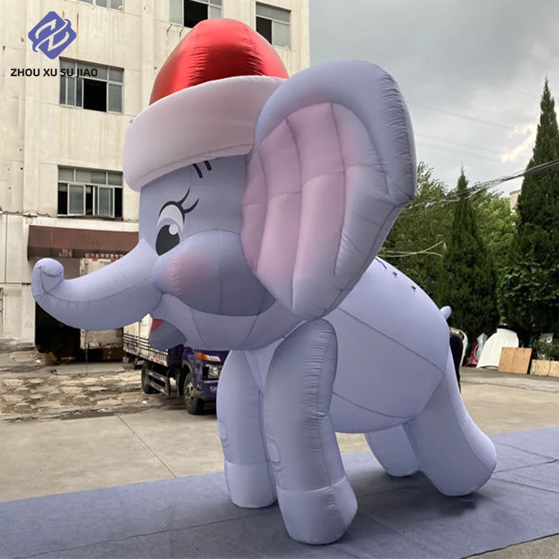 โมเดลการ์ตูนช้างเป่าลมหมวกคริสต์มาส - ของตกแต่งคริสต์มาสหูใหญ่ เหมาะสำหรับงานเทศกาลวันหยุด