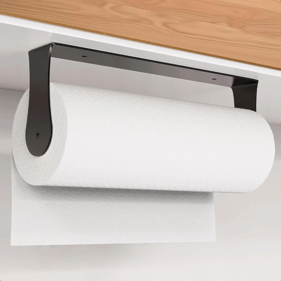 Porta asciugamani di carta sotto l'armadio Porta asciugamani di carta per montaggio a parete in acciaio inossidabile nero per adesivo o viti da cucina e bagno