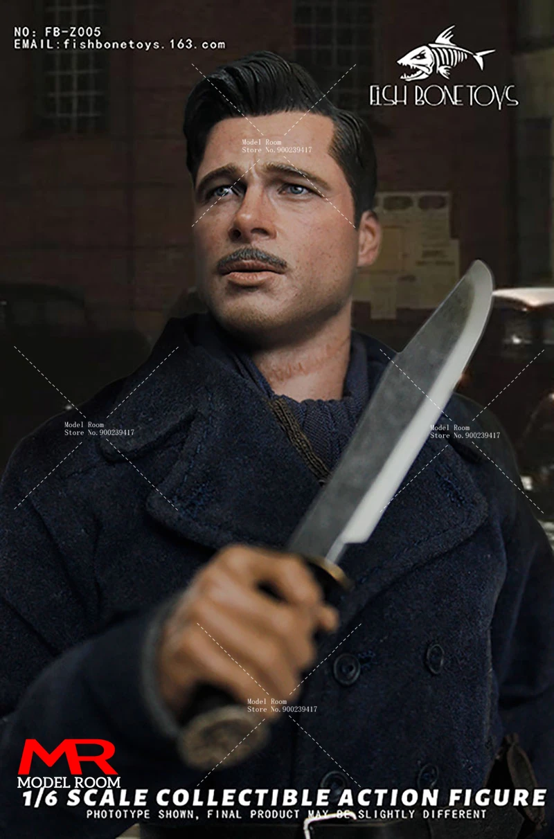 FISH BONETOYS FB-Z005 1/6 Scale Brad Pitt Action Figure 12'' Male Soldier Figurine Model Full Set Collectible Toy